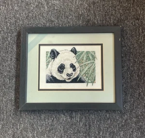FRAMED COMPLETED CROSS STITCH: PANDA DELIGHT: 28 x 23cm(SLIGHT DAMAGE) - Picture 1 of 1