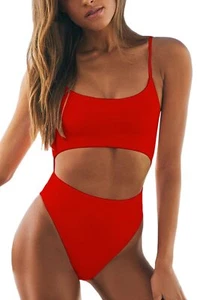 Womens Classic Square Neck Strappy Monokini Cut Out Padded One-Piece Swimsuit... - Picture 1 of 5