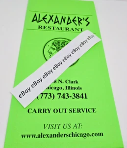 Alexander's Restaurant Chicago 6158 N. Clark at Granville 60660 Menü zum Mitnehmen - Bild 1 von 3