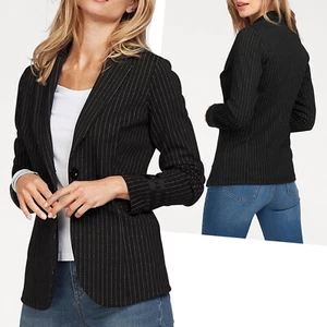 schöner Blazer Gr.34/36 Jerseyblazer Nadelstreifen SCHWARZ JACKE Stretch - Bild 1 von 11