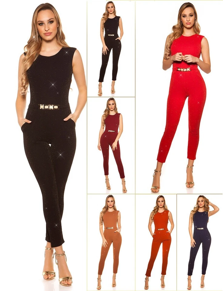 Damen Koucla Overall Jumpsuit Playsuit Glitzeroverall mit Schnalle Milax-Fashion - Bild 1 von 1