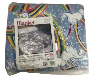 Manta Unicornio Mágica De Colección Owen Mfg Co Tamaño Completo 72X90 Hecha en EE. UU. - Imagen 1 de 3