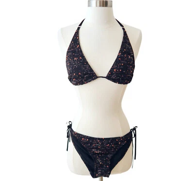 MALIA MILLS printed black string bikini sz 34 2 NWOT triangle top - Image 1 of 4