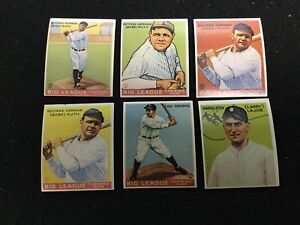 (6) 1983 Galasso 1933 Goudey REPRINT PROMO CARDS (Ruth, Gehrig, Napoleon)