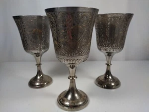 3er Set World Gift ZY Indien versilbertes Messing geätzte Messingkelche 6,25" hoch - Bild 1 von 4
