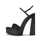 Womens Casual Sexy Thin Shoes Square Toe Block Heels High Platform Buckle Straps