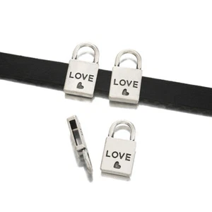 10Pcs Tibetan Silver Carved Love Heart Lock Shape Slider Spacer Beads fit 10*2mm - Picture 1 of 5