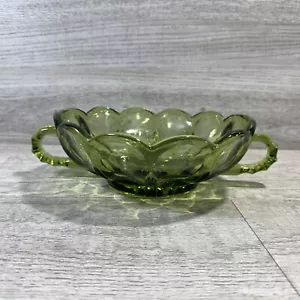 Vintage Anchor Hocking Glass Thumbprint Green Bowl With Handles Dessert Bowl - Picture 1 of 9