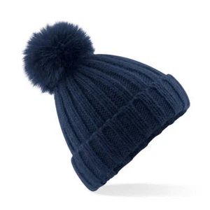 Beechfield B413 Verbier Faux Fur Pop Pom Chunky Beanie - Picture 1 of 15