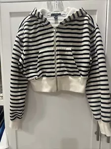 Forever 21 black-and-white striped hoodie cropped - Picture 1 of 4