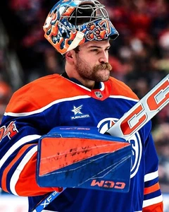 Foto de hockey de la NHL Stuart Skinner Movember retrato Edmonton Oilers 8x10 - Imagen 1 de 1