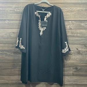 Top túnica elegante con apliques de pergamino negro NAEEM KHAN ATEMPORAL talla 3X C102074 - Imagen 1 de 11