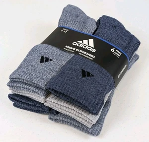 adidas Men’s Athletic Crew Socks 6 Pack Tech Indigo Blue Grey Navy Large 6-12 - Picture 1 of 6