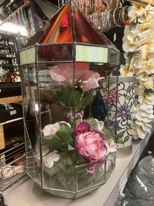Red 10-Side Glass Terrarium with Stained Glass Roof, 47x9.4in, Used - Picture 1 of 13