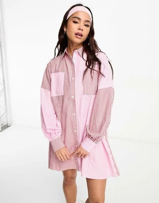 Mini vestido camisero con mangas globo a rayas rosa y rojo talla 8 de ASOS DESIGN Foto 1 de 4