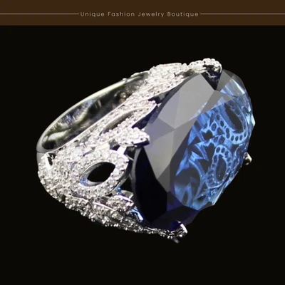 Anillo audaz zafiro azul laboratorio cristal Swarovski platino 18K precioso regalo Foto 1 de 4