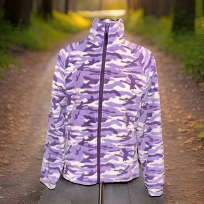 COLUMBIA Youth Size 18/20 Camo Purple Fleece Full Zip Jacket W/ Zip Pockets - Image 1 of 4