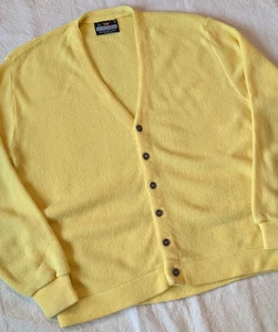 Vintage 60er 70er Herren klassischer Strick gelb Rockabilly Strickjacke Krone Sportswear MD - Bild 1 von 6