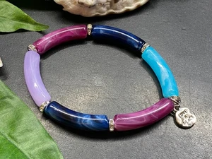 Armband Armreif Gr. M-L Schlauchperlen elast. Strass Rohrperlen #984-13 - Bild 1 von 2