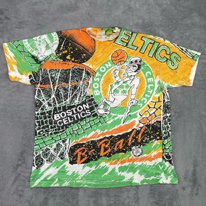 Vintage Boston Celtics Shirt Men XL ALL OVER PRINT 90s Bootleg NBA Single Stitch - Picture 1 of 15