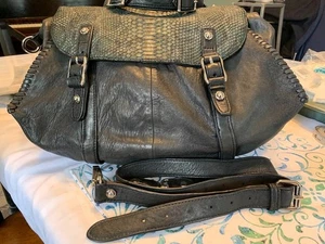 Treesje Butter Soft Black Leather with Alligator Design Satchel Tote Vintage - Picture 1 of 20
