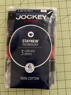 Jockey Classic Low Rise Briefs 36  One 3 Pack 100% Cotton Men’s Underwear NIP - Image 1 of 2