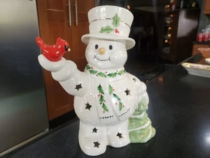 Lenox Bone China HAPPY HOLLY DAYS * Leuchtender Schneemann Figur Kardinal & Baum - 8,5 Zoll - Bild 1 von 8