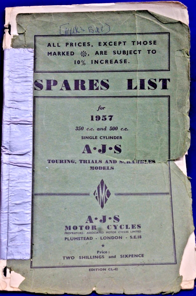 原装 1957 年 AJS 备件清单型号 16 350cc 型号 18 500cc — 第 1/1 张图片