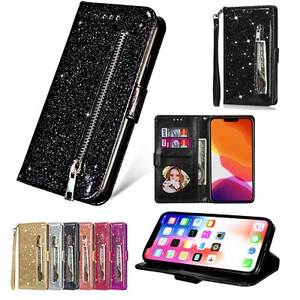 Glitter Zip Wallet Case For Samsung S23 S21 FE S10E Note10+ 20 Leather Flip Case - Picture 1 of 18
