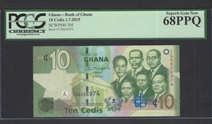 Ghana 10 Cedis 1-7-2015 P39f Uncirculated Graded 68 - Picture 1 of 2