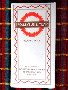 LONDON TRANSPORT TROLLEYBUS & TRAM MAP May 1949. Excellent. 449/885E (90,000) - Picture 1 of 5