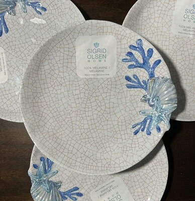 SIGRID OLSEN NEW!!! Shell MELAMINE Side SALAD Plates 9” Set of 4