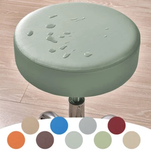 Housse De Chaise De Tabouret Rond Élastique Imperméable En Cuir Pu Housse De ~ - Picture 1 of 32