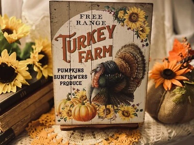 Thanksgiving Turkey Farm,  Pumpkins Sunflowers,  Handcrafted CANVAS Sign - Image 1 of 4