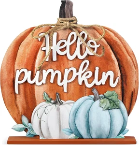 Fall Decoration Wooden Autumn Pumpkin Tabletop Signs Fall Hello Pumpkin Sign Dec - Picture 1 of 12