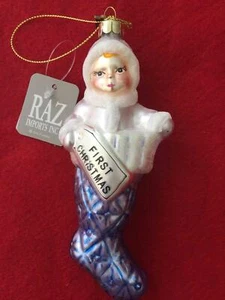 Neu mit Etikett Raz Imports mundgeblasenes Glas Jungen Babys erster Weihnachtsschmuck 5,5 Zoll - Bild 1 von 5