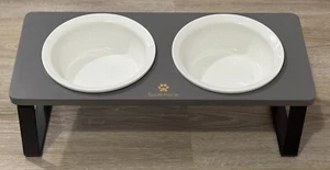 Raised & Tilted Food, Water Bamboo Stand•2 Ceramic Bowls•Anti Vomiting EC - Picture 1 of 23
