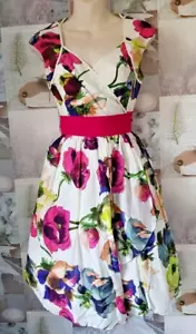 Ted Baker Adious Pink Floral Vintage Wrap 50's & 60's Cotton Afternoon Tea Dress - Picture 1 of 5