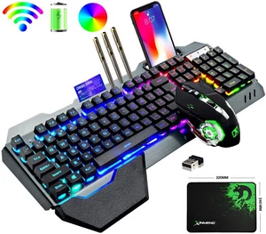 US Rechargeable Wireless Gaming Keyboard Mouse and Mice Pad LED Backlit Keypads - Picture 1 of 23