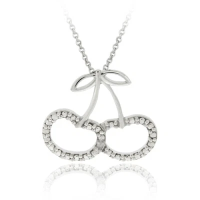 Colgante deslizable de cerezas con detalles de diamantes de plata 925, 18" Foto 1 de 3