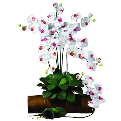 Phalaenopsis Stem Leafy Base White Flower Nearly Natural Set Of 12 Home Decor - Image 1 of 2