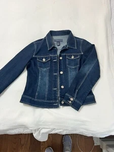 Baccini Size Medium Denim Jean Jacket Coat button up Stretch Western Cowgirl - Picture 1 of 7
