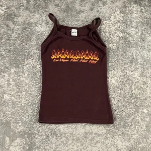 Vintage Las Vegas Tank Top Girls Medium Brown Flame Graphic Slim Fit Made In USA - Picture 1 of 13