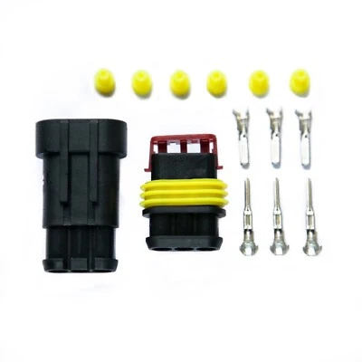 WATERPROOF 3 PIN WAY SUPERSEAL AMP ELECTRICAL WIRE CONNECTOR JOINT PLUG 12v 24v - Image 1 of 4