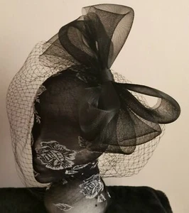 black veil fascinator millinery burlesque wedding hat hair piece race bridal - Picture 1 of 3