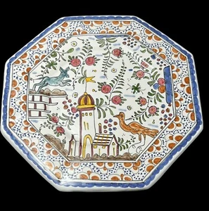 Vintage NORA FENTON 9" Octagon Ceramic Plate Made in Portugal Animal Floral - Picture 1 of 5