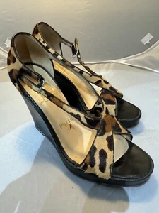Christian Louboutin * Leopard Pony Calf Hair Wedge * Black * 38.5/8.5 - Picture 1 of 13