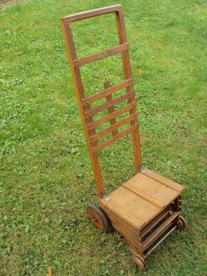 ANCIEN DIABLE EN BOIS PORTE VALISE PORTE BAGAGE - Photo 1/4