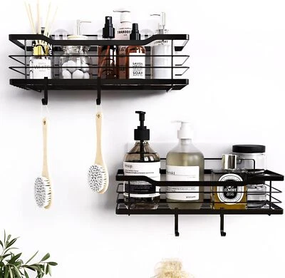 Rustproof Shower Shelf Rack Adhesive Shower Shelves & 4 Hooks Organizer 2 Pcs - Image 1 of 4