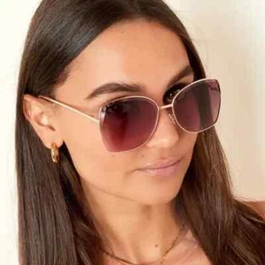 Damen Sonnenbrille Brille Sommer Sonne Big Eye gold doppelt gerahmt - Bild 1 von 4